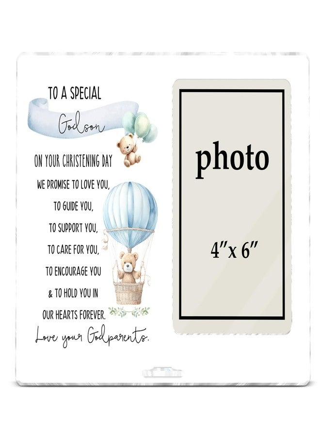CIANMGD Boy Baptism Gifts Picture Frame, Godson Gift from Godparents, Christening Gifts for Boys, Catholic Baby Boy Gift Photo Frame for 4 x 6 Inch Photo - Image 1